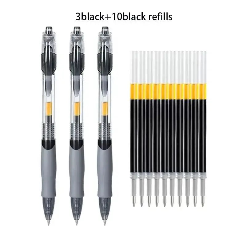 0.5mm Retractable Gel Pens Set Black/Red/Blue Ink Ballpoint For Writing Refills Office Accessories School Supplies Stationery Zpaxo Black 3pen 10refills