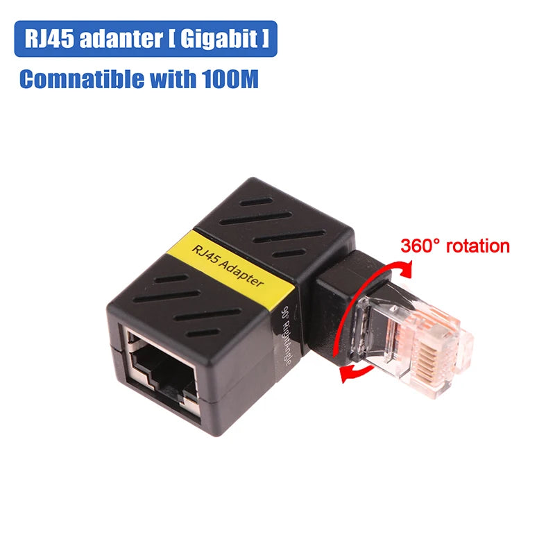 1Pcs 360° Rotatable Network Plug RJ45 Gigabit Adapter 90 Degrees Right Angle Elbow Universal Male To Female Converter Zpaxo