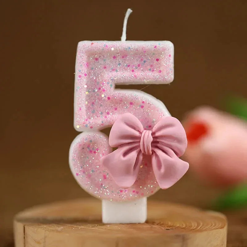 Cute Pink Bow 3D Digital Cake Candles Suitable Birthday Party