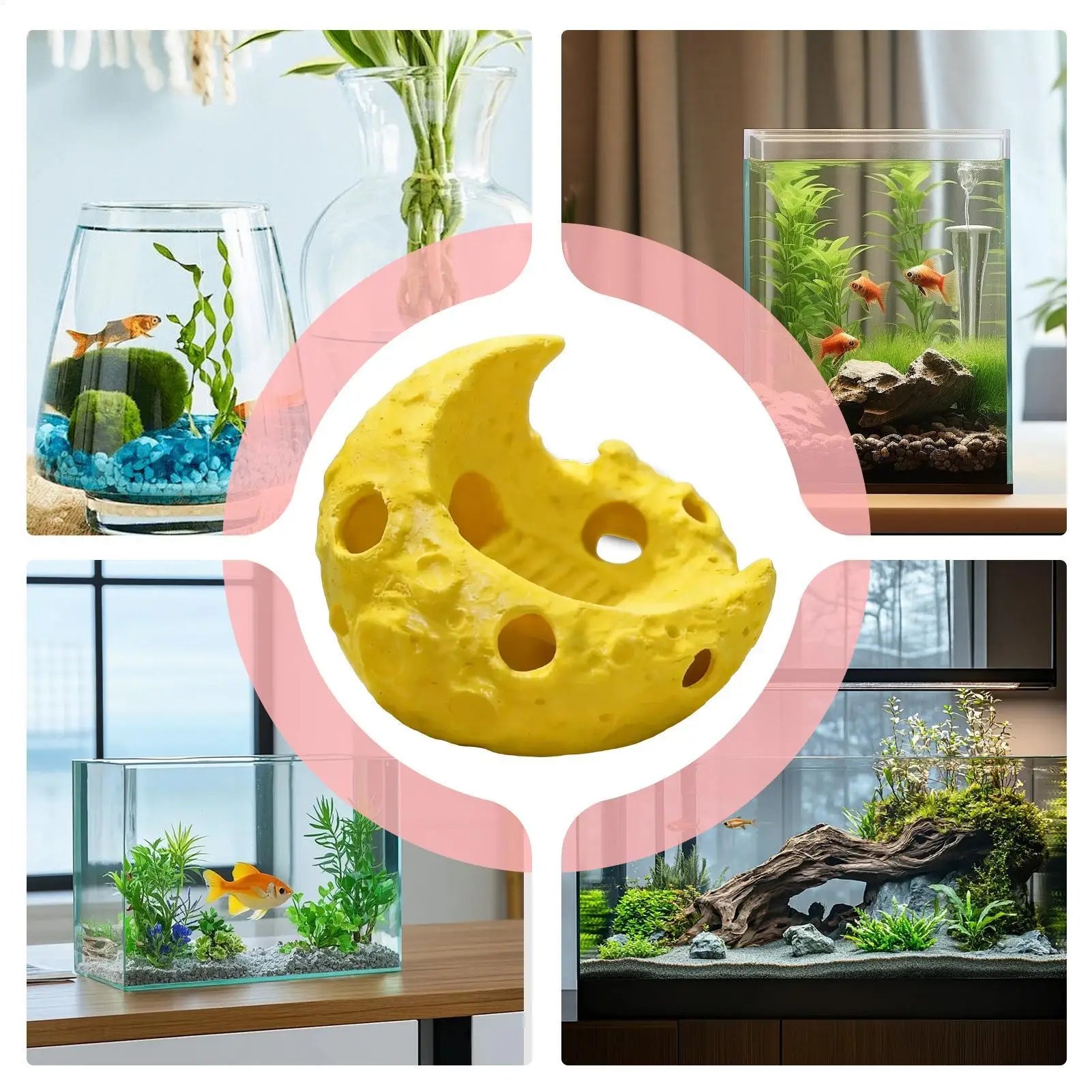 Fish Cave Moon Shape Aquarium Decoration Decorative Shrimp House
