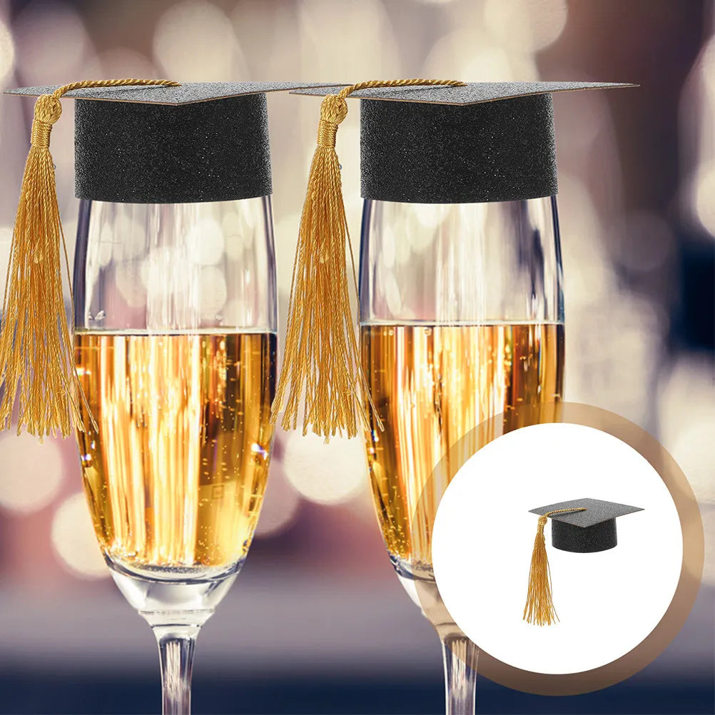 Stylish Graduation Hat Goblet Covers Tassel Mini Wine Toppers Home