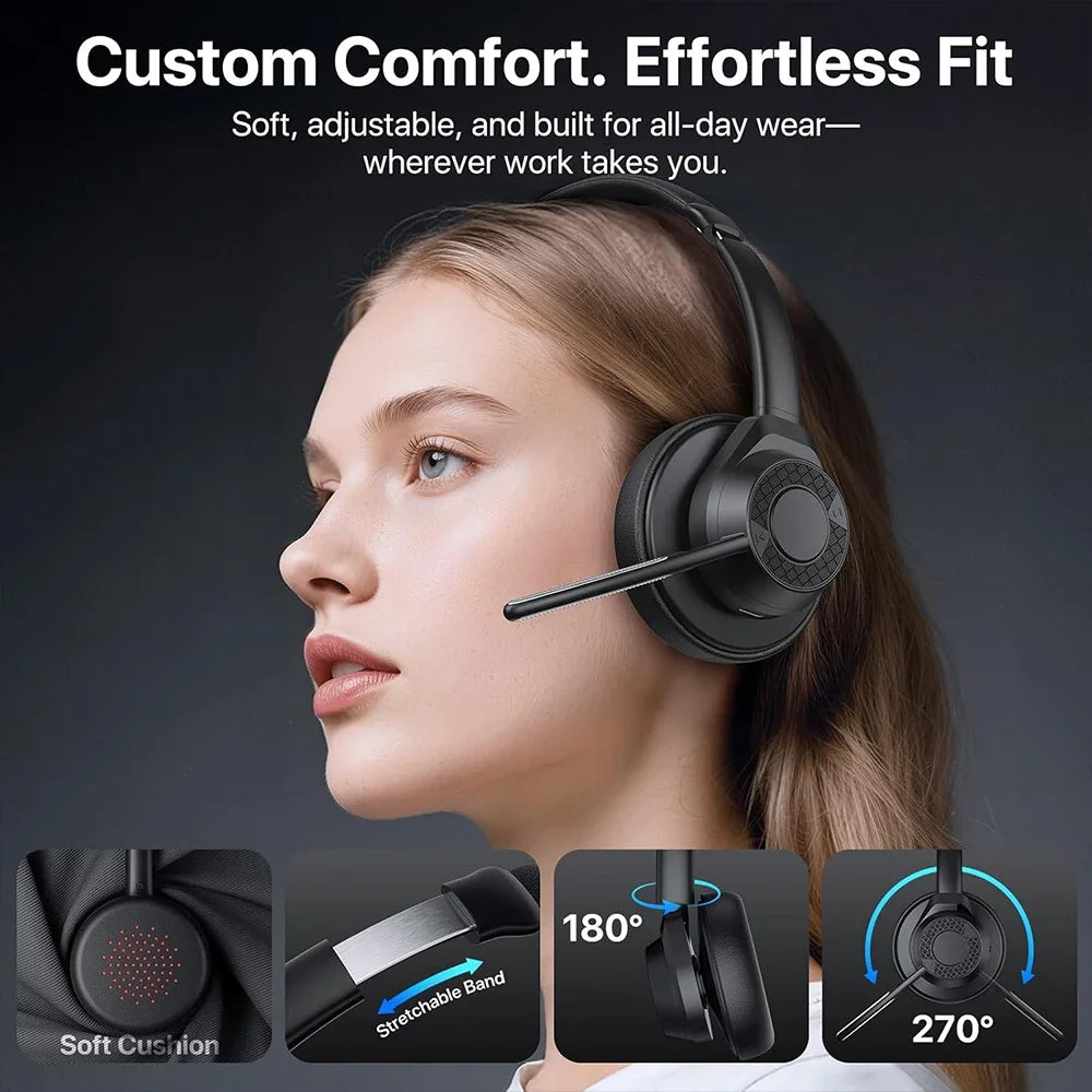 Wireless Bluetooth Headset 5 4 Headphones Microphone Noise Canceling