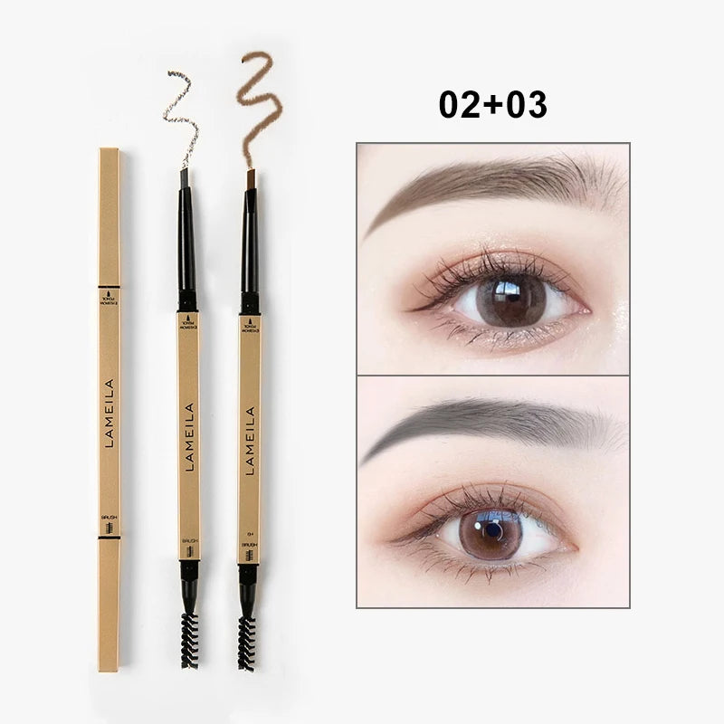 2 in 1 Deluxe Golden Strip Eyebrow Pencil 5 Colors Dual-Ended Long-Lasting Waterproof Precise Application Delicate Eye Makeup Zpaxo 02 and 03