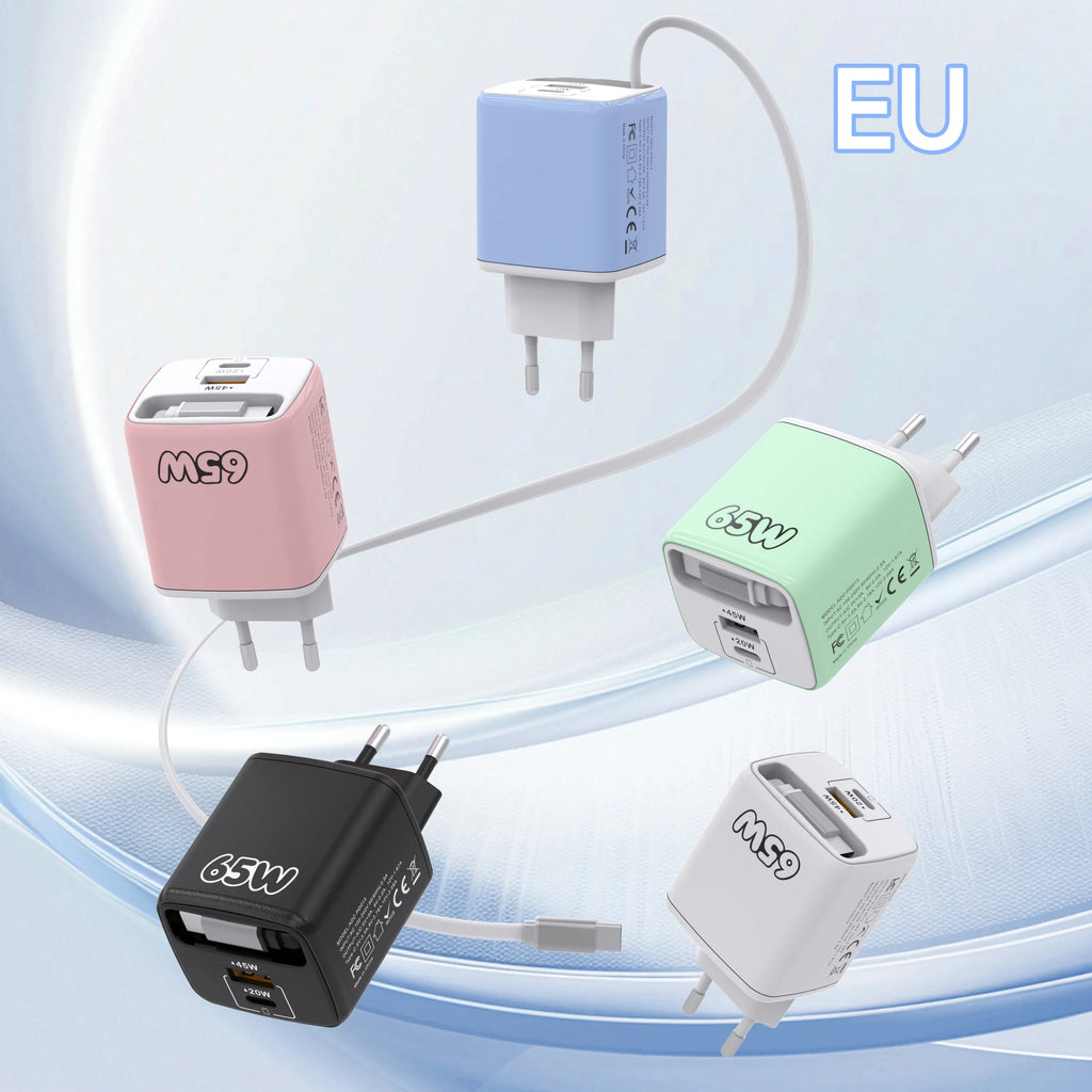 65W PD USB-C Charger & Retractable Cable – Quick Charge 3.0 USB-C Wall Charger Zpaxo