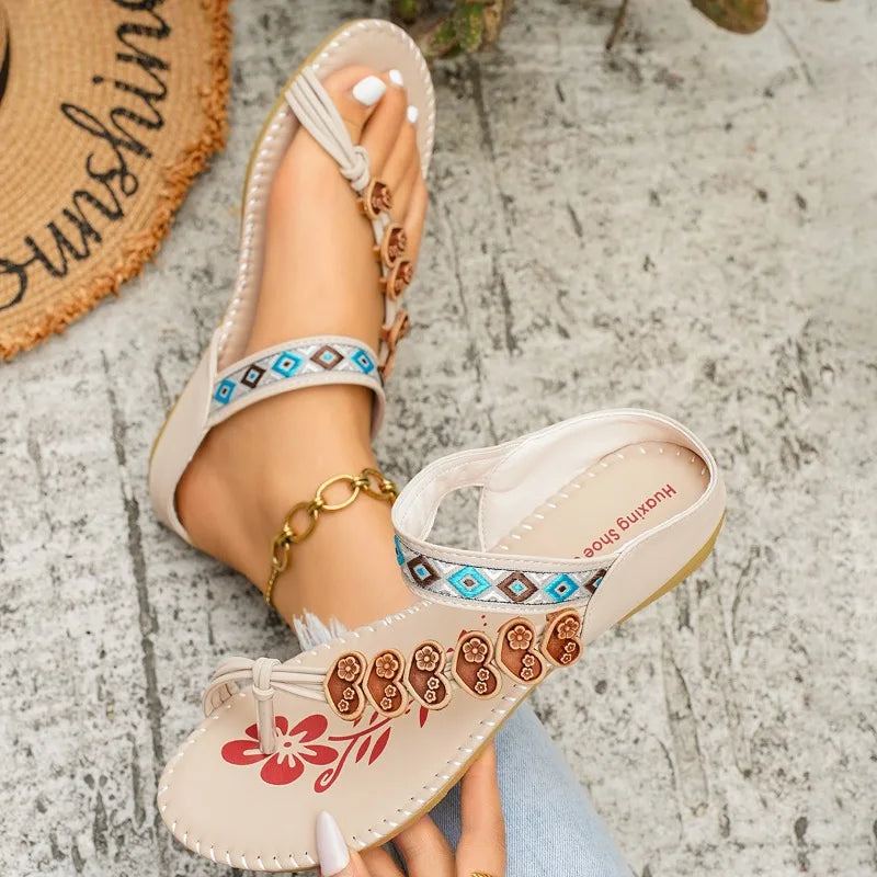 Women'a Fish Mouth Clip-toe Vintage Bohemian Slippers Summer Women Zpaxo Beige 40