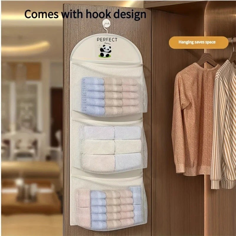 2PCSTriple-Tier Hanging Underwear, Socks, and Bra Grid Organizer-For Dorm vs. Home Wall Hanging Storage Bag Zpaxo