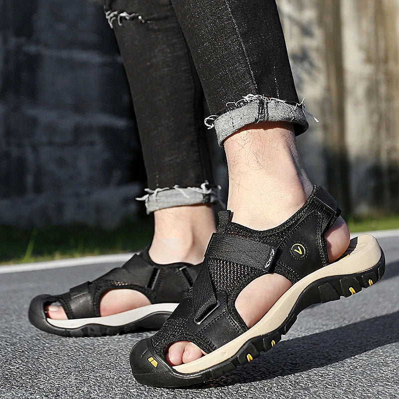 Summer Men Sandals Leather Mens Casual Shoes Outdoor Beach Roman Zpaxo