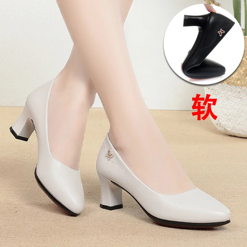 Heels Wedding Shoes Women 2023 Beige Leather Pointed Toe Professional Zpaxo