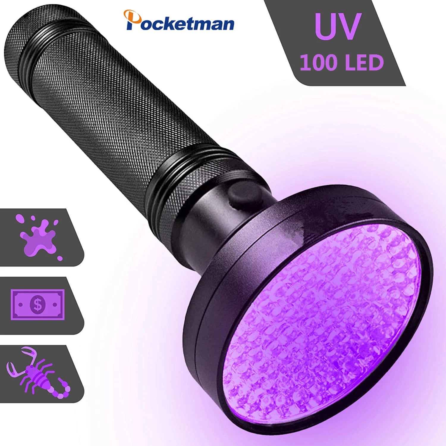 POCKETMAN 395nm UV Flashlight – 21/51/100 LED Black Light UV Flashlight Zpaxo