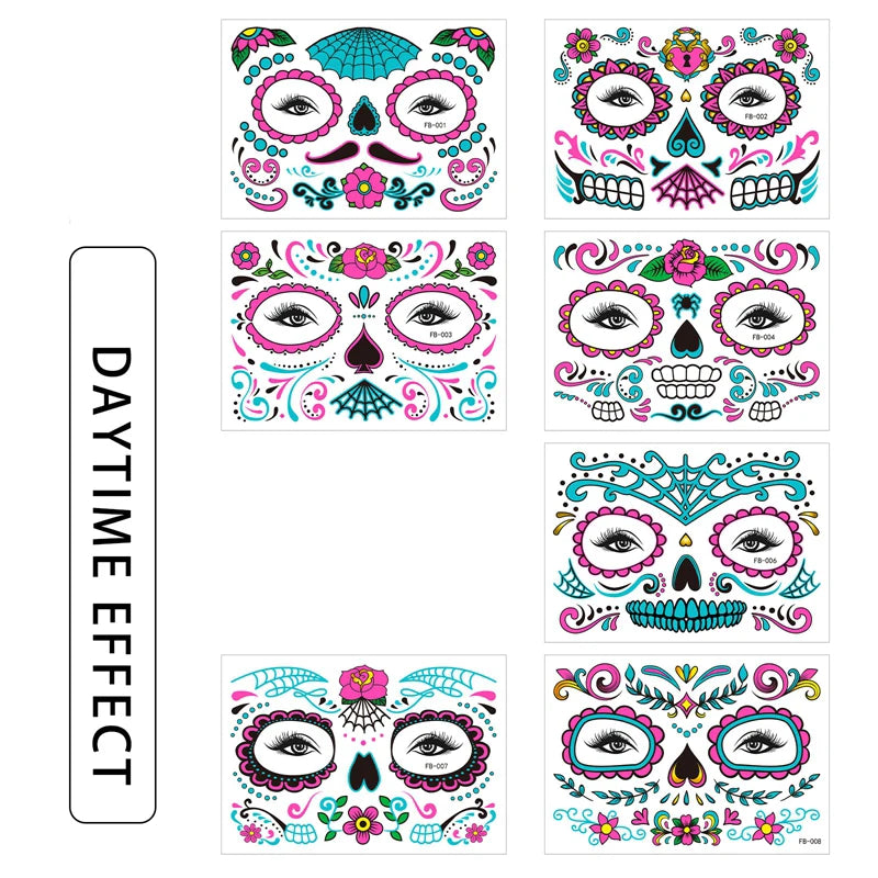 Halloween Halloween Face Tattoo Sticker Temporary Skin Tattoo for Party Festival Makeup Tattoo Glow in The Dark Body Sticker Zpaxo