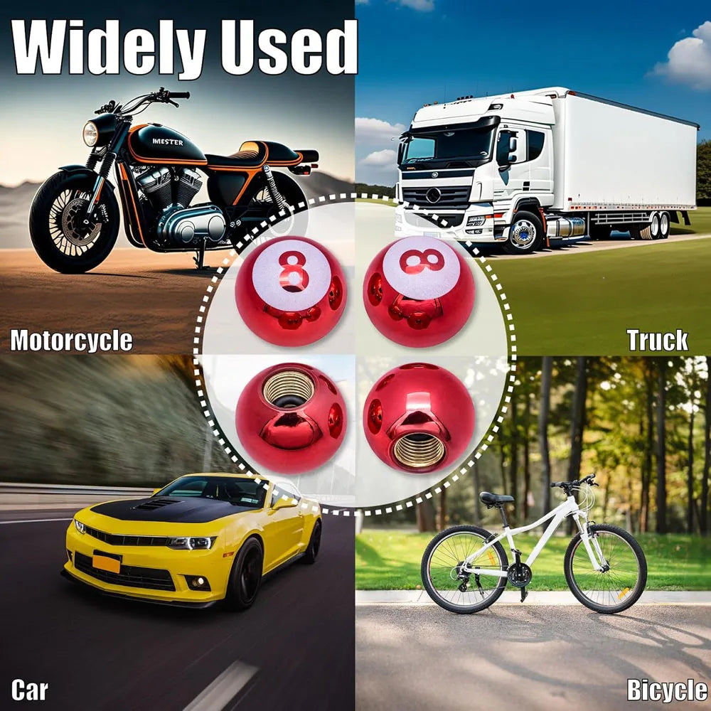 Pool 8 Ball Tire Valve Stem Caps – 4-Pack for Cars & Bikes
