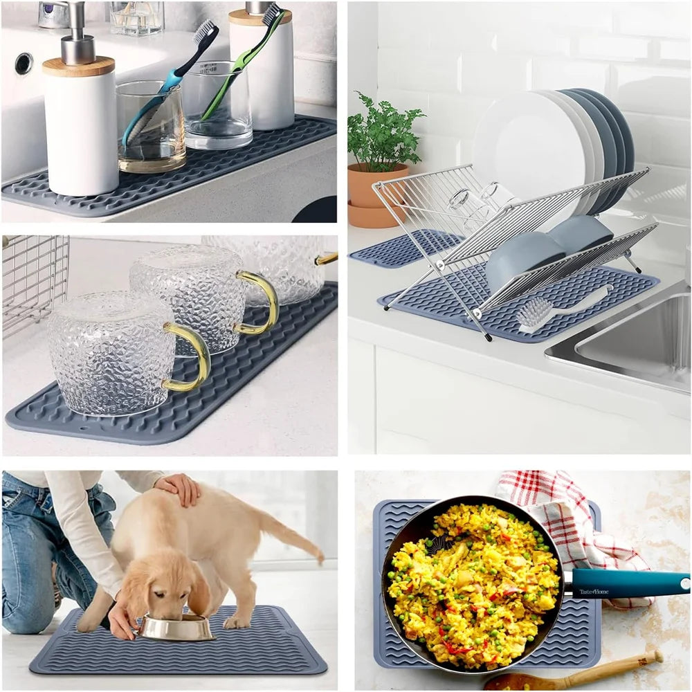 Silicone Dish Drying Mat 2 Packs Non-slip Easy Clean Heat-resistant Zpaxo