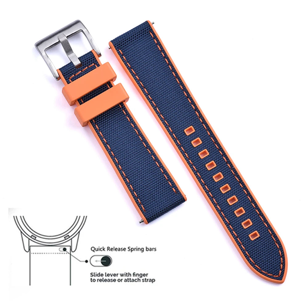 FKM Hybrid Rubber Nylon Watch Strap 20mm 22mm Quick Release