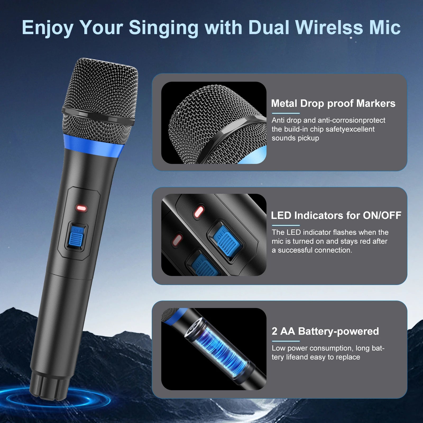 Karaoke Machine 2 Wireless Microphones Portable Speaker LED Lights