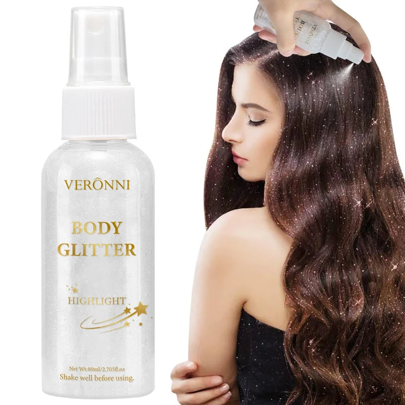 Glitter Hair Shimmer Spray,Multi-Purpose Body & Face Fine Mist Body Glow Body Highlighter Flakes Face,Body Hair Spray Makeup Zpaxo