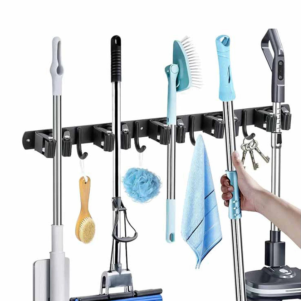 Stainless Steel Mop and Broom Holder Wall Mounted Multi-Functional Bathroom Kitchen Storage Rack Garage Garden Tools Organizer Zpaxo