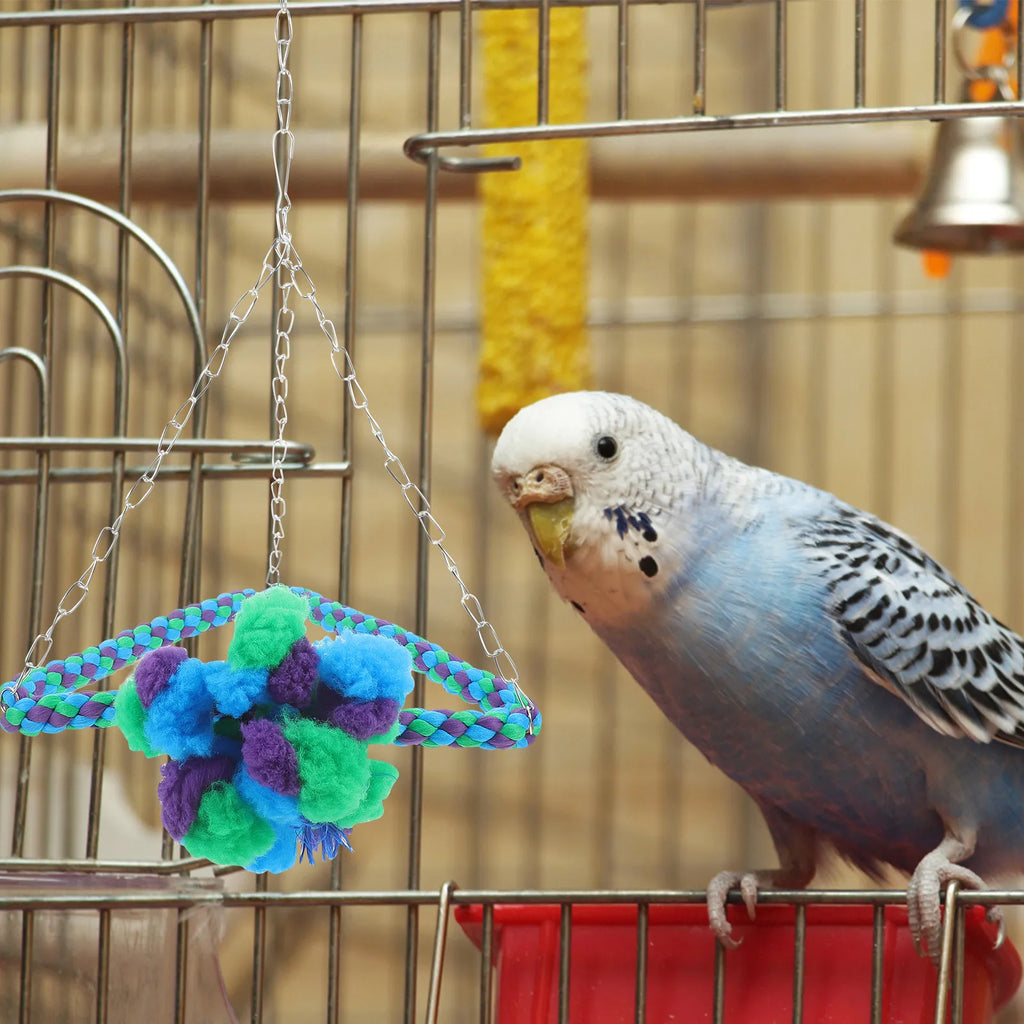 Durable Hemp Rope Parrot Hanging Swing Cage Chew Stand Colorful Bird