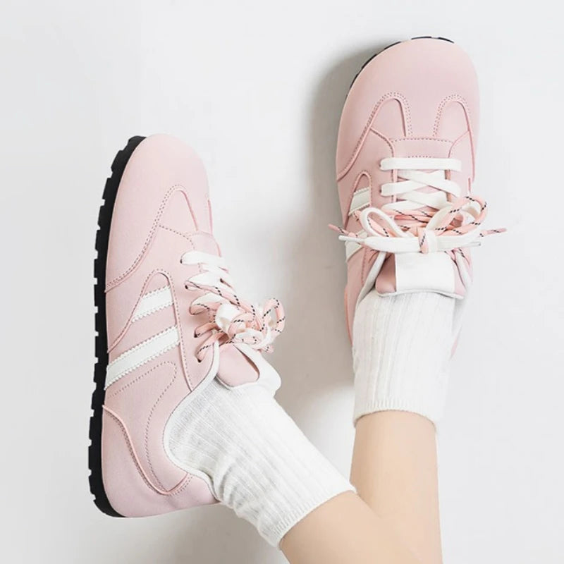 Spring Autumn Women's Round Toe Stripe Embellishment Double Tie Zpaxo