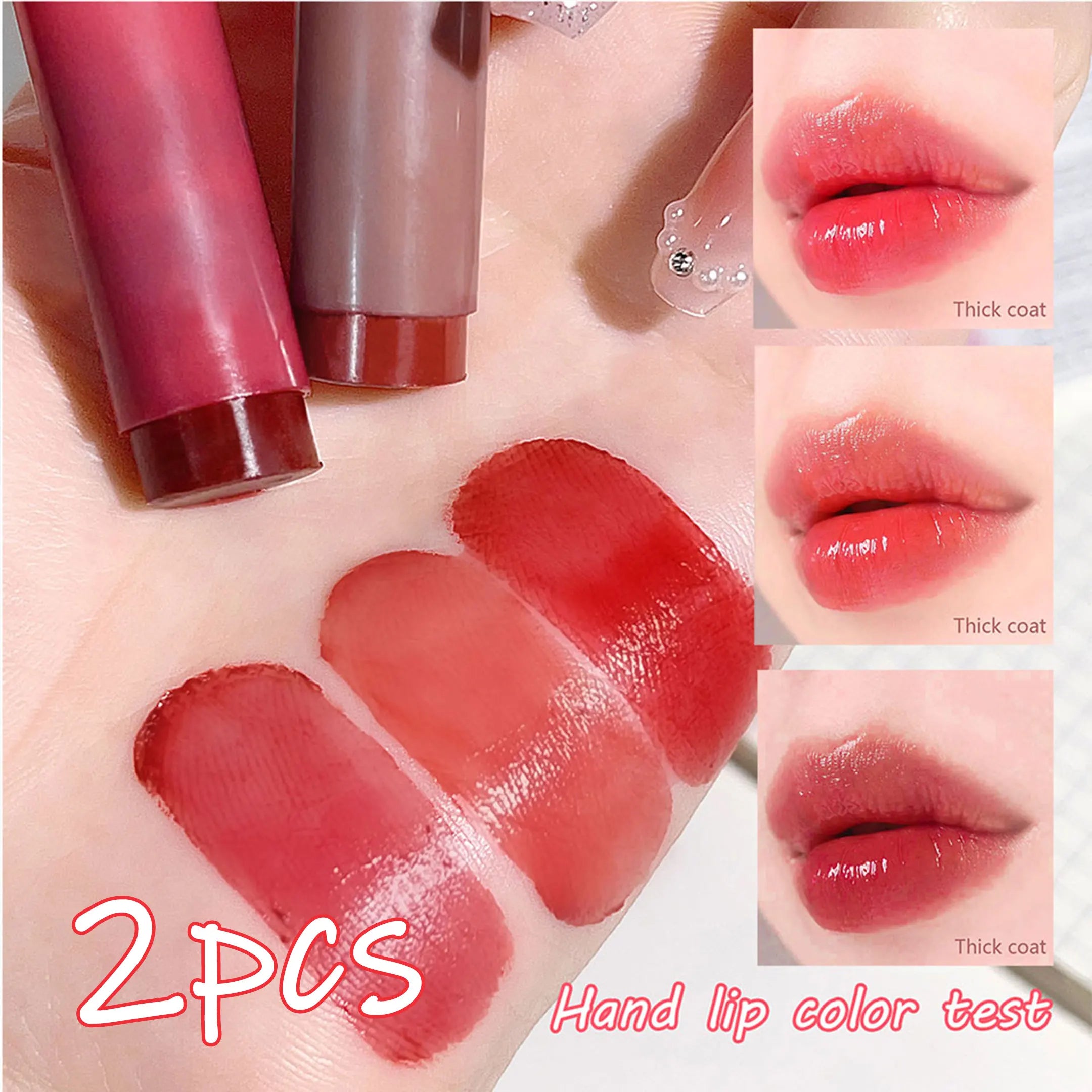 Three-color water-glow lipstick set - Satin finish, red, nude, brown lipsticks, mini lip gloss set for lip makeup. Full lips Zpaxo Two lipstick sets