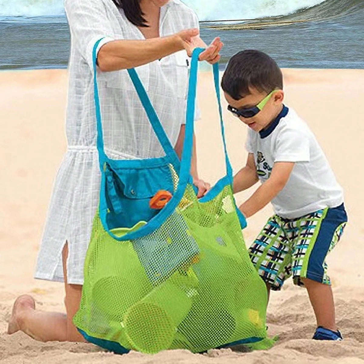 Children Sand Away Protable Mesh Bag Kids Bath Toys Storage Bags Swimming Large Beach Bag for Towels Women Cosmetic Makeup Bag Zpaxo