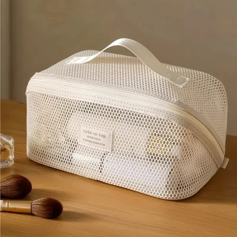 See-through Travel Cosmetic Bag&pillowcase 2-in-1 Large Nylon Mesh