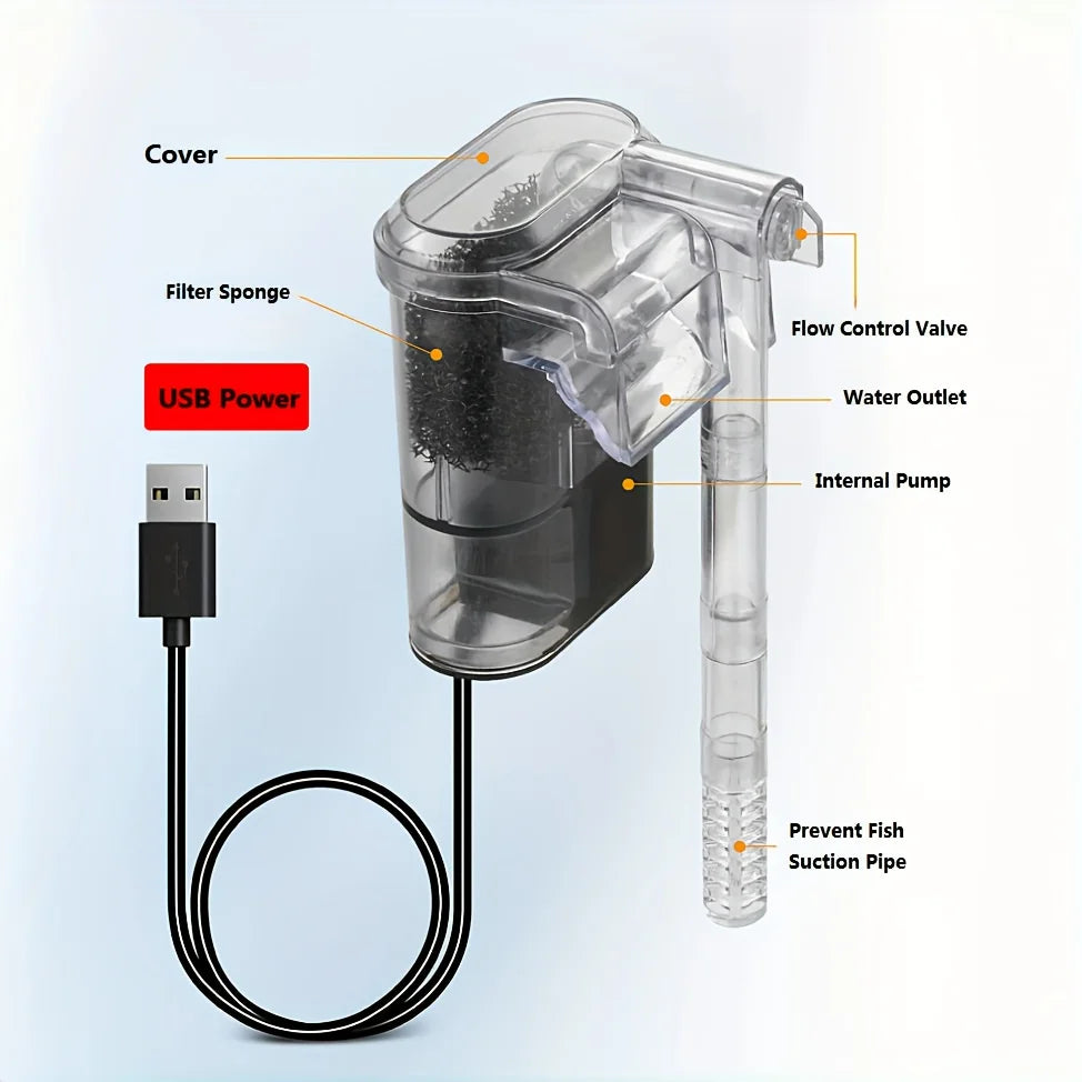 2 5W DC 5V Wall-hanging Filter Fish Tanks USB Plug Mini Aquarium Pump