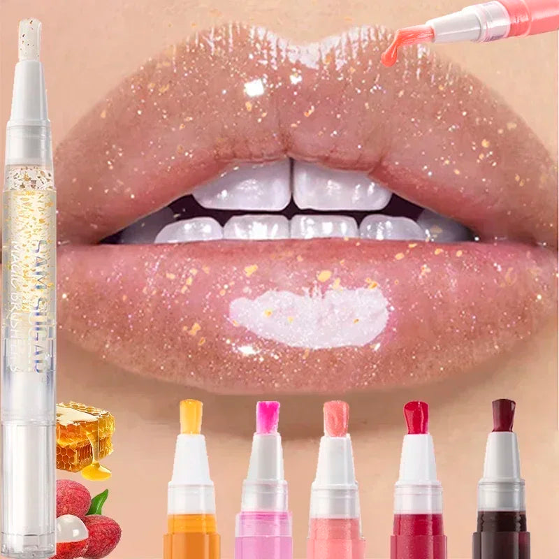 Fruit Glitter Plumping Lip Gloss Jelly Moisturizer Rotate Lip Tint Stick Transparent Lip Oil Fullness Makeup Lips Care Brush Zpaxo