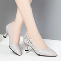 Leather Women's Shoes 2023 Spring Single Work Mid-high Heel All-match Zpaxo Beige 39(Foot 24.5cm)
