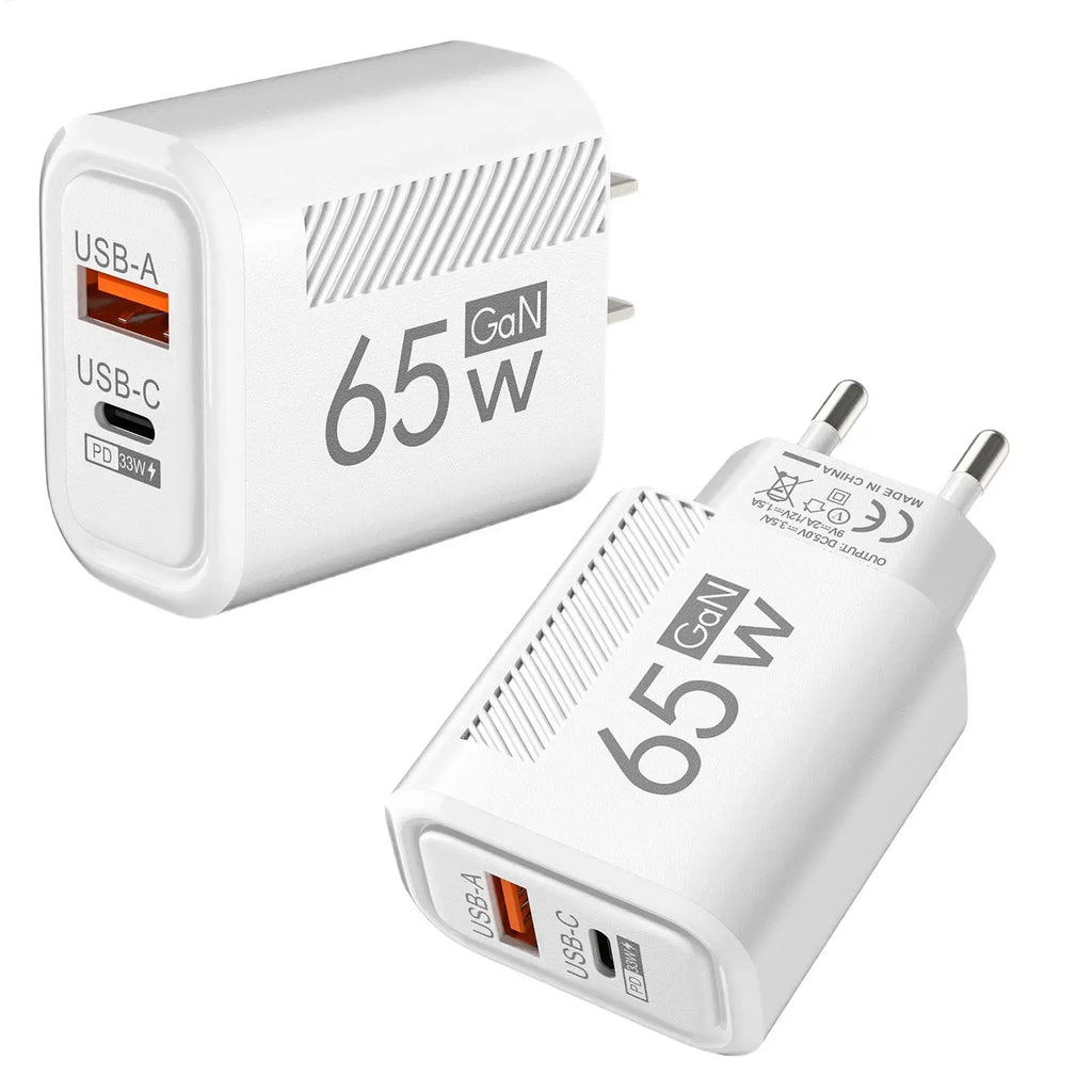 65w 2 Port Fast Charger Adapter Wall Plug International Travel