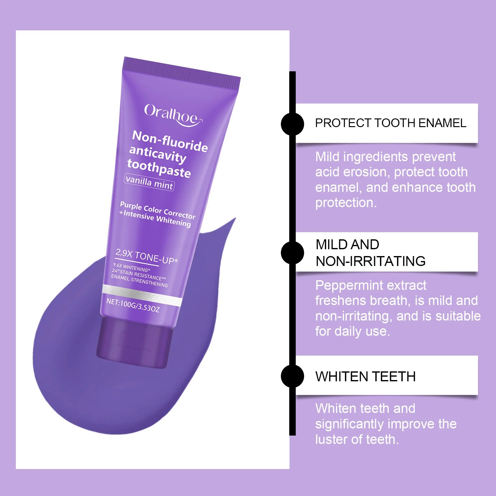 Oralhoe Purple Whitening Toothpaste – Vanilla Mint, Non-Fluoride Whitening Toothpaste Zpaxo