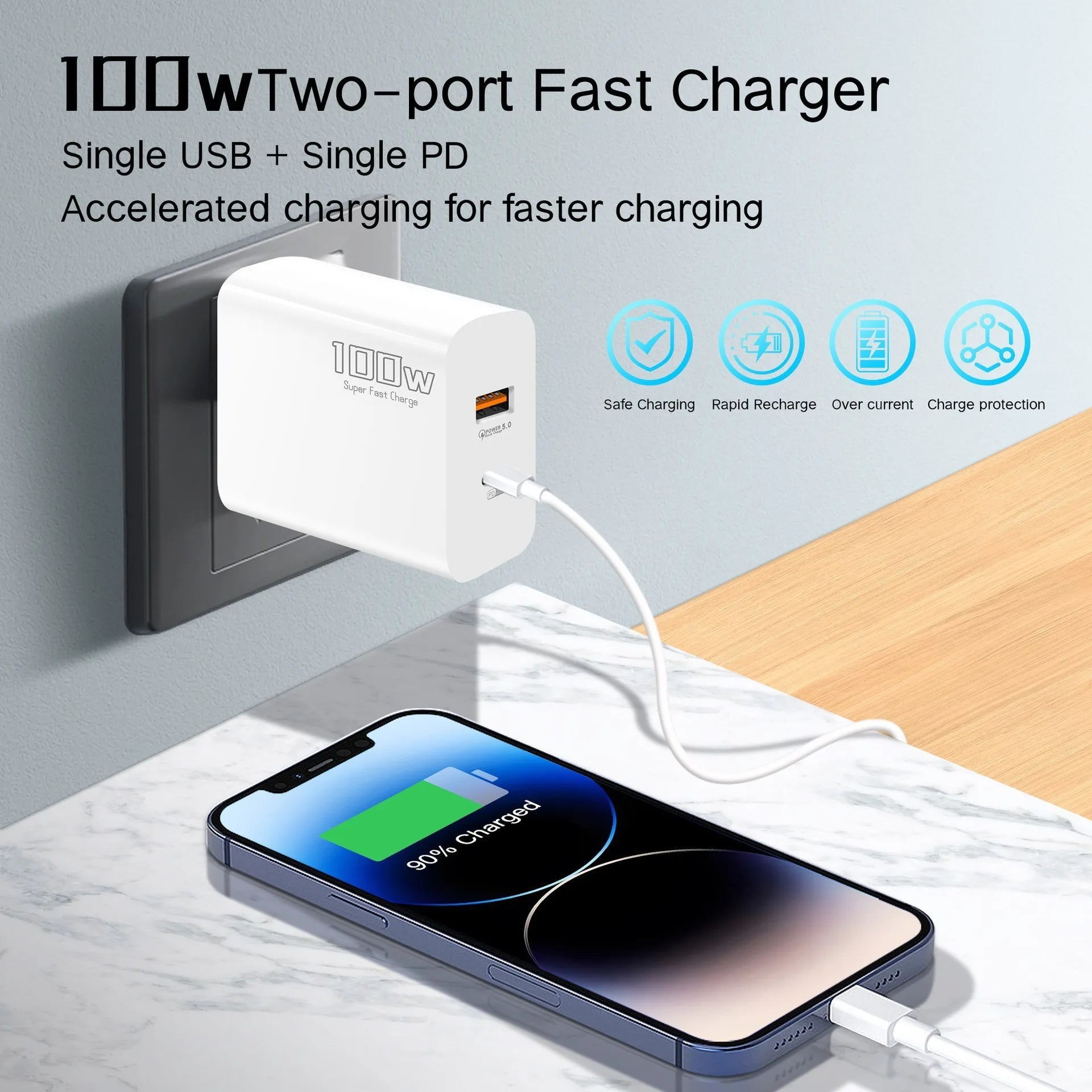 100W Fast Charger Dual-port USB Type-c Charging Head Mobile Phones