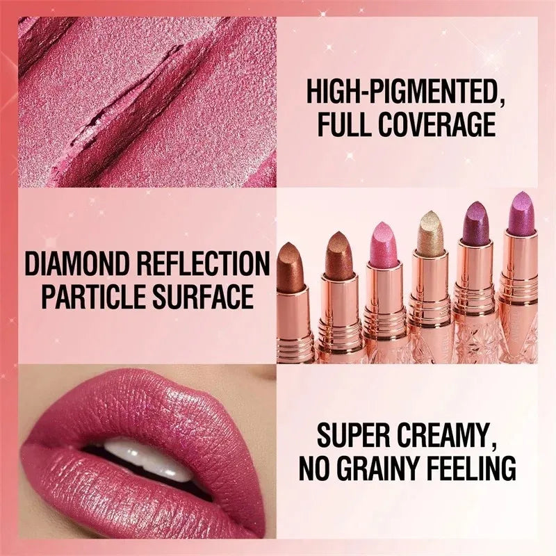 10 Colors 1 Pearlescent Lipstick Long Lasting Moisturizing Sparkling