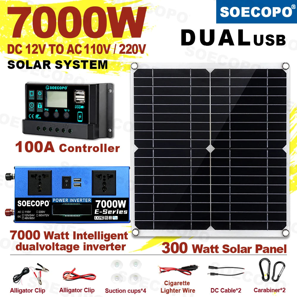 SOECOPO 7000W Solar System 300W Panel+100A Controller+inverter 12V