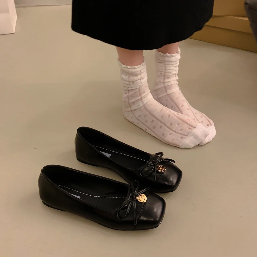 Flat Shoes for Women Spring Autumn 2025 New Square Toe Black Mary Jane Shoes Women's Shallow Mouth Loafers Women Ladies Shoes Zpaxo Black 35