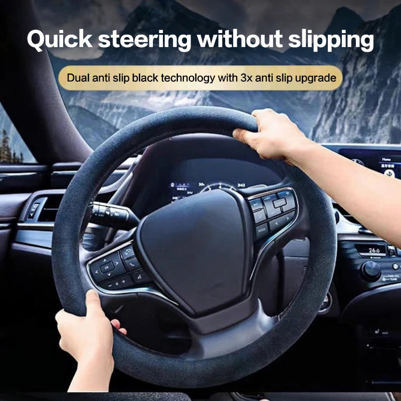 Suede Steering Wheel Cover Universal 37–38cm | Gray Breathable