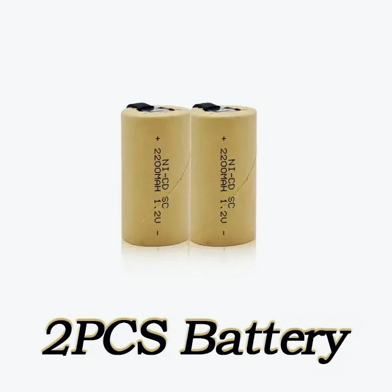 New Screwdriver Electric Drill SC Batteries 1.2V 2200mAh Sub C Ni-Cd Rechargeable Battey with Tab Power Tool NiCd SUBC Cells Zpaxo 2pcs SC battery 1.2V