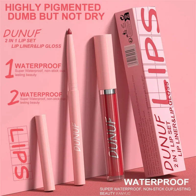 12 Color Matte Lip Liner Pencil Lip Gloss Set Waterproof Lipliner Pen Red Brown High Pigmented Lip Glaze Lips Cosmetics Makeup Zpaxo