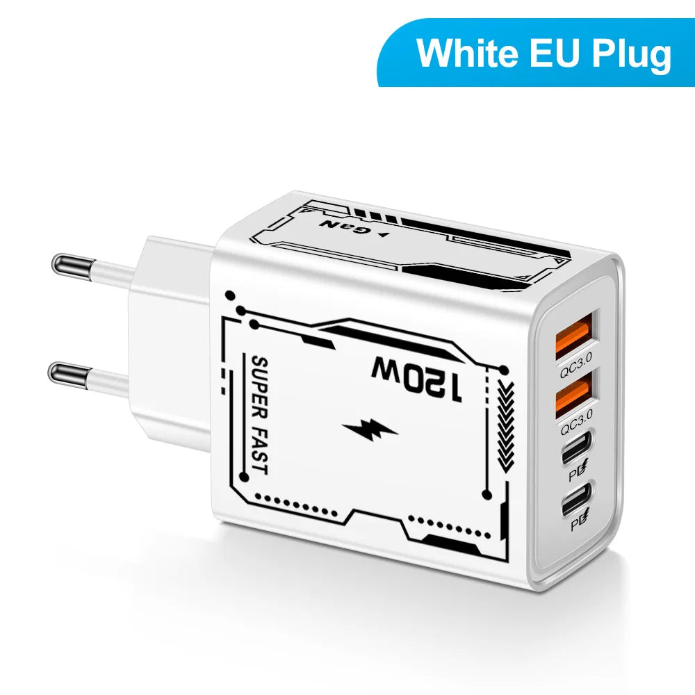 C USB Phone Chargers 4 Ports Fast Charging PD Charger Quick Charge 3 Zpaxo White EU