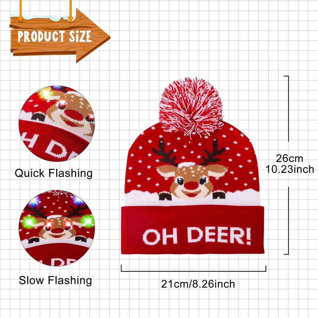 Glowing Christmas LED Santa Hat Battery Operated Flashing Knit Beanie