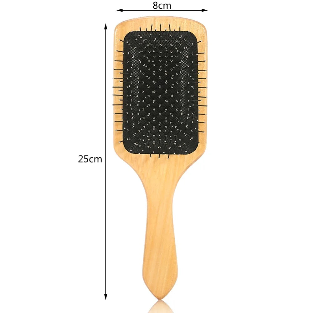 Wood Steel Needle Scalp Massage Comb X Ergonomic Handle Hairbrush Zpaxo