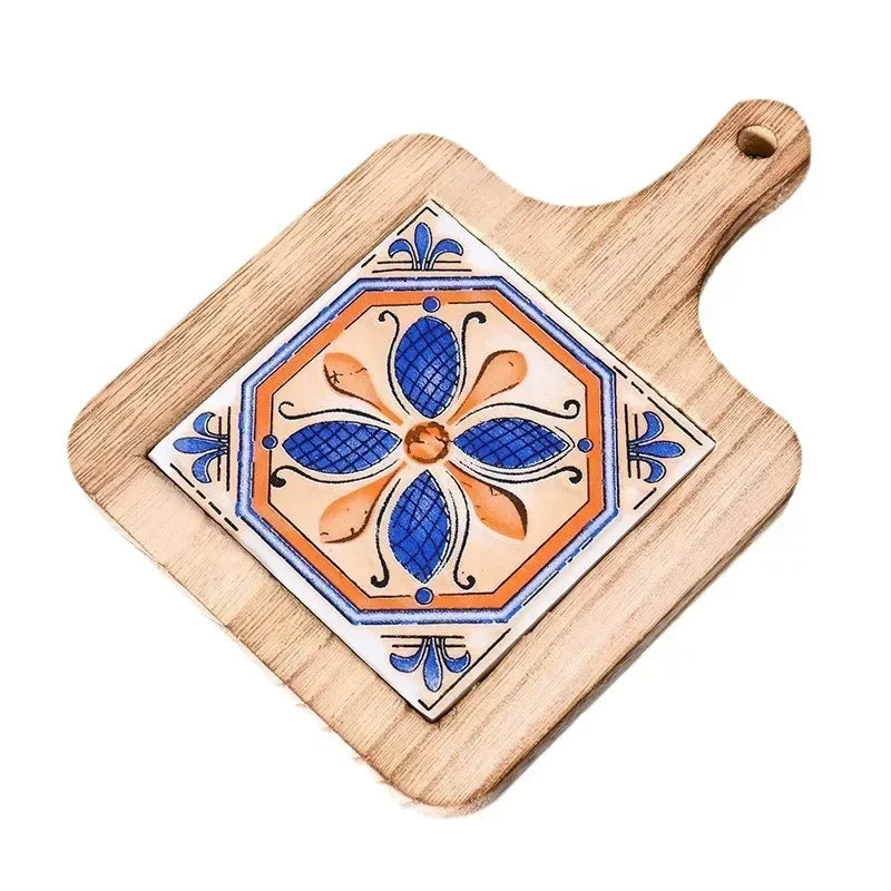 Hot Japanese Restaurant Retro Solid Wood Tile Handle Pot Pad Wooden Anti Scald Plate Pad Household Casserole Insulation Wood Pad Zpaxo