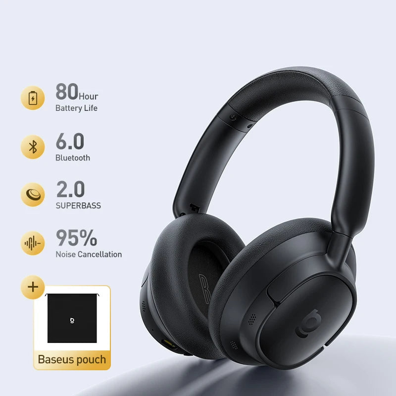 Baseus Bass BH1 NC Lite ANC Wireless Headphones 95 Noise Cancelling Zpaxo Black add pouch China Mainland