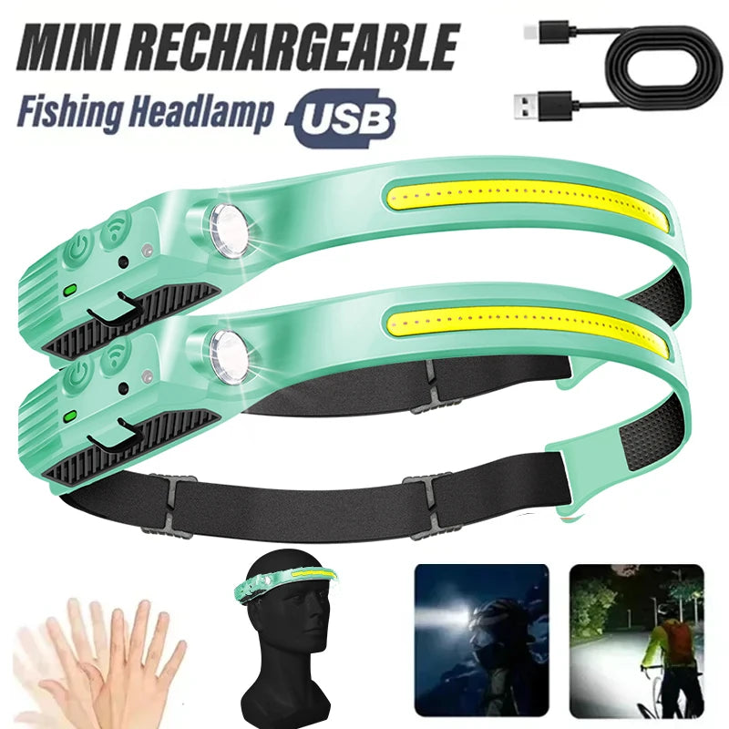 KDULIT COB+LED Rechargeable Headlamp – 5-Mode Sensor Torch Rechargeable Headlamp Zpaxo