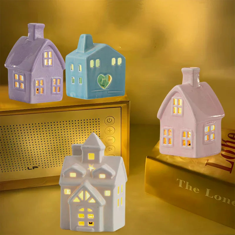 White Ceramic House Decor Lights Village Light Up Decorations Winter Zpaxo