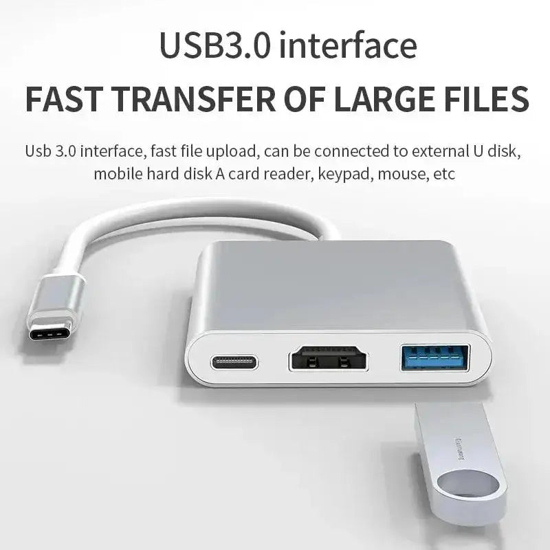 3 In 1 Usb Hub USB C to HDTV Splitter HUB Type-C to HDMI-compatible USB3.0 Docking Station For MacBook Air Pro Samsung Converter Zpaxo