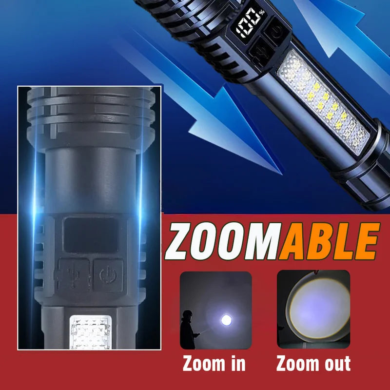 Mikenoon Rechargeable LED Flashlight – COB Side Light & Zoom LED Flashlight Torch Zpaxo