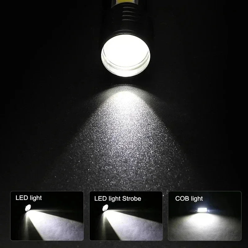 USB Rechargeable Mini LED Torch – COB+XPE Zoomable Flashlight