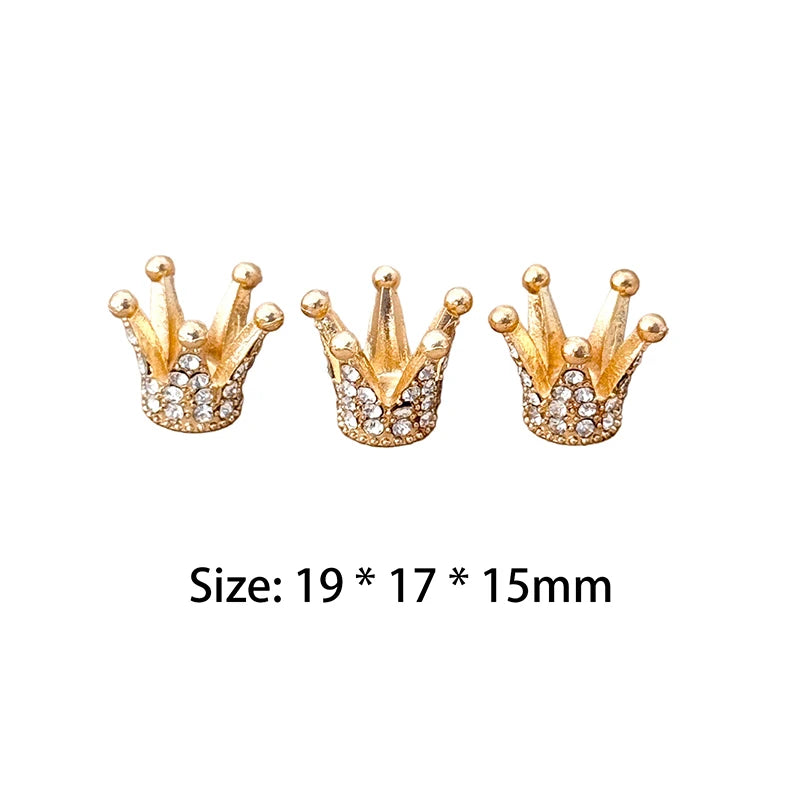 Gold Miniature Dollhouse Crown 2 Mini Alloy Rhinestone Princess Tiara Zpaxo 3pcs 19x17x15mm