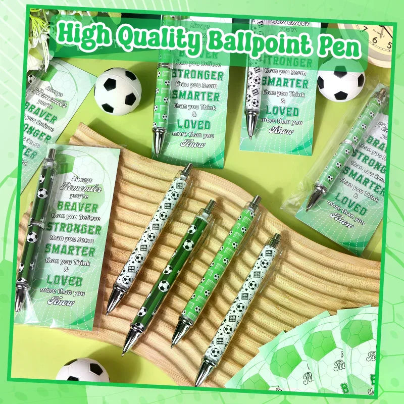 24 Sets Football Pens Party Favours Supplies Football Stationery Ballpoint Pens and Cards for Boys Girls Team Adults Zpaxo
