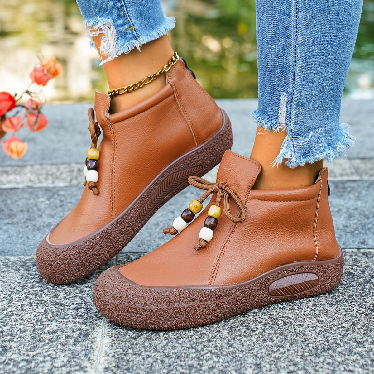 2025 New Women Boots Plus Size Comfortable Ankle Boots Retro Brand Fashion Boots Ladies Autumn Winter Soft Leather Shoes Women Zpaxo Brown 42